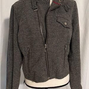 Tommy Hilfiger Black and White Textured Bomber Jacket